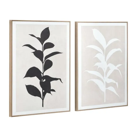 Set of 2 Natural and Black Leaf Print Framed Canvases 2
