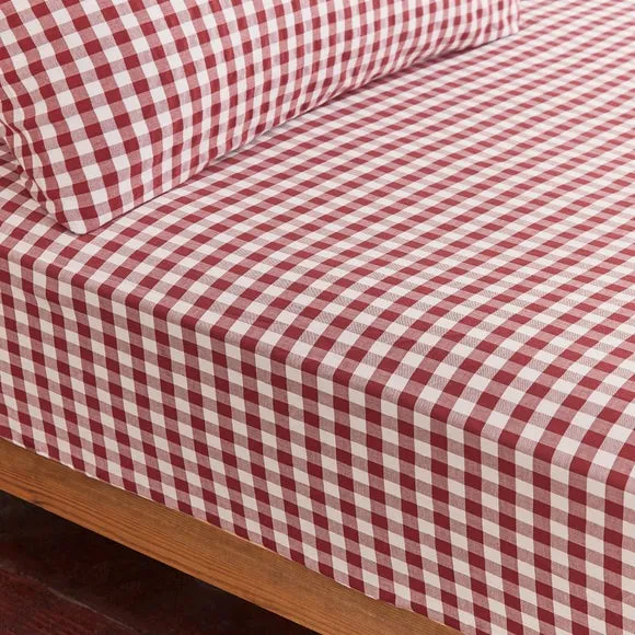 Portloe Gingham Woven 100% Cotton Fitted Sheet