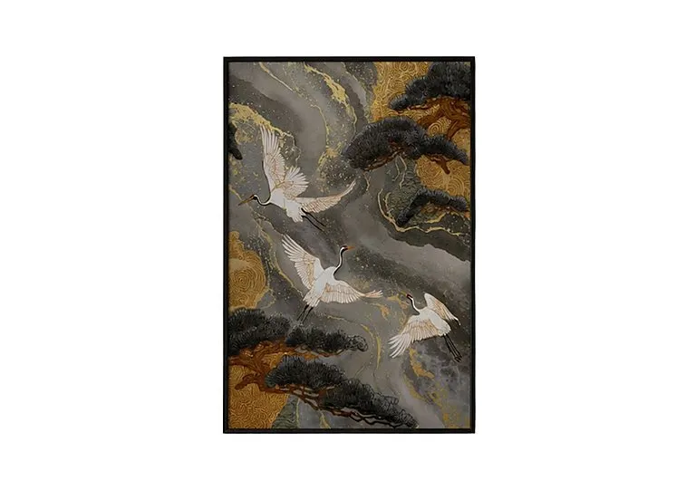Grey River Crane 2 Framed Velvet Canvas - Home Accessories - In Time for Christmas
