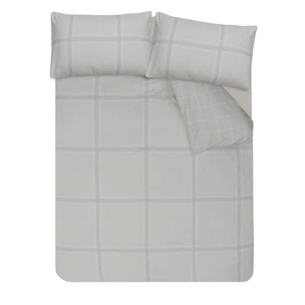 Smart Living Printed Reversible Linear Check Duvet Cover With Pillowcases in Natural 3