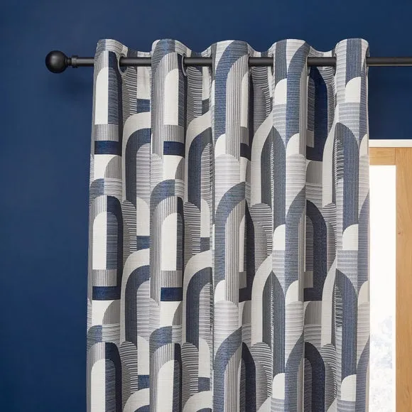 Alvin Geometric Jacquard Eyelet Curtains 1