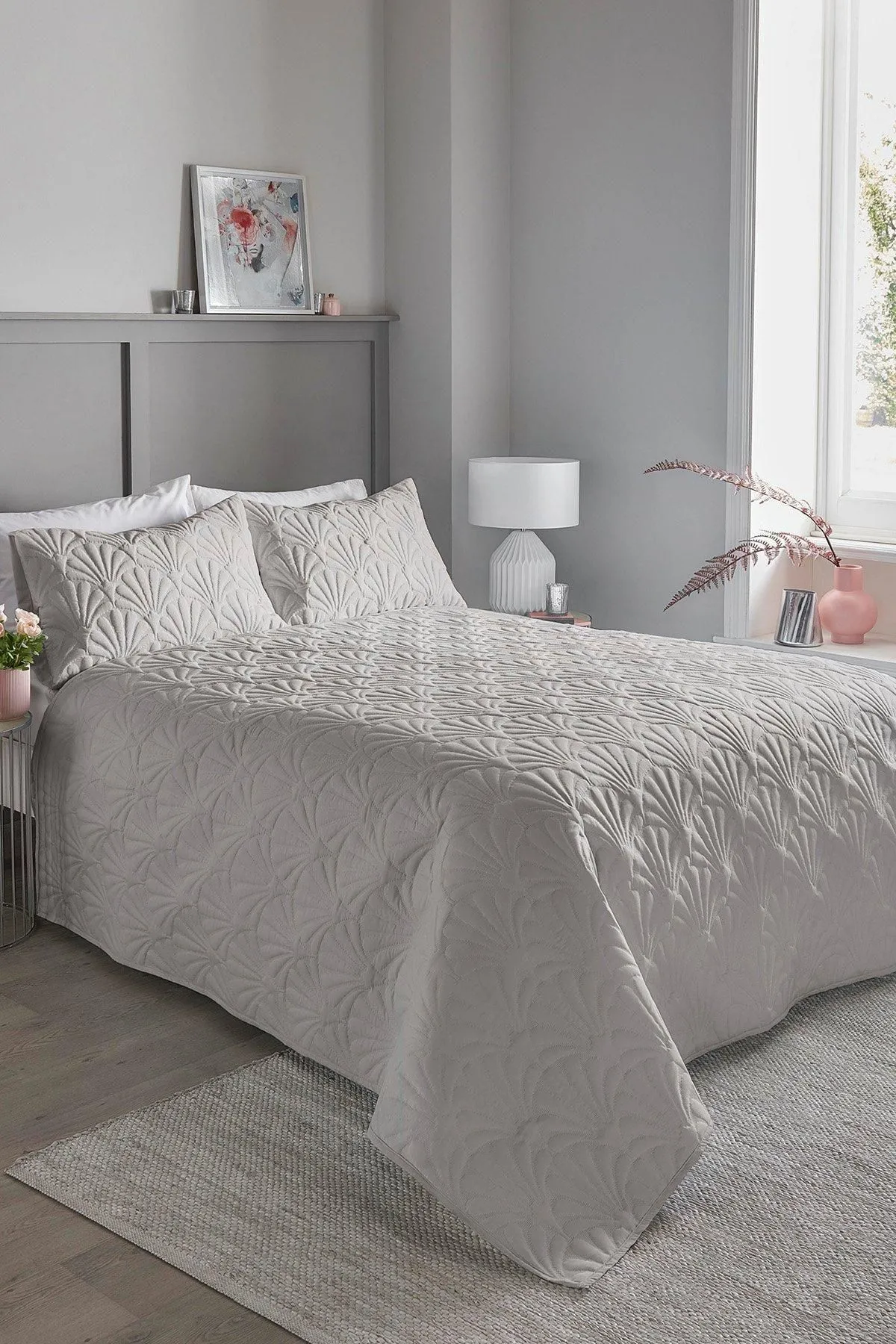 Serene 'Cavali' Pinsonic Microfibre Textured Warm Bedspread in Silver