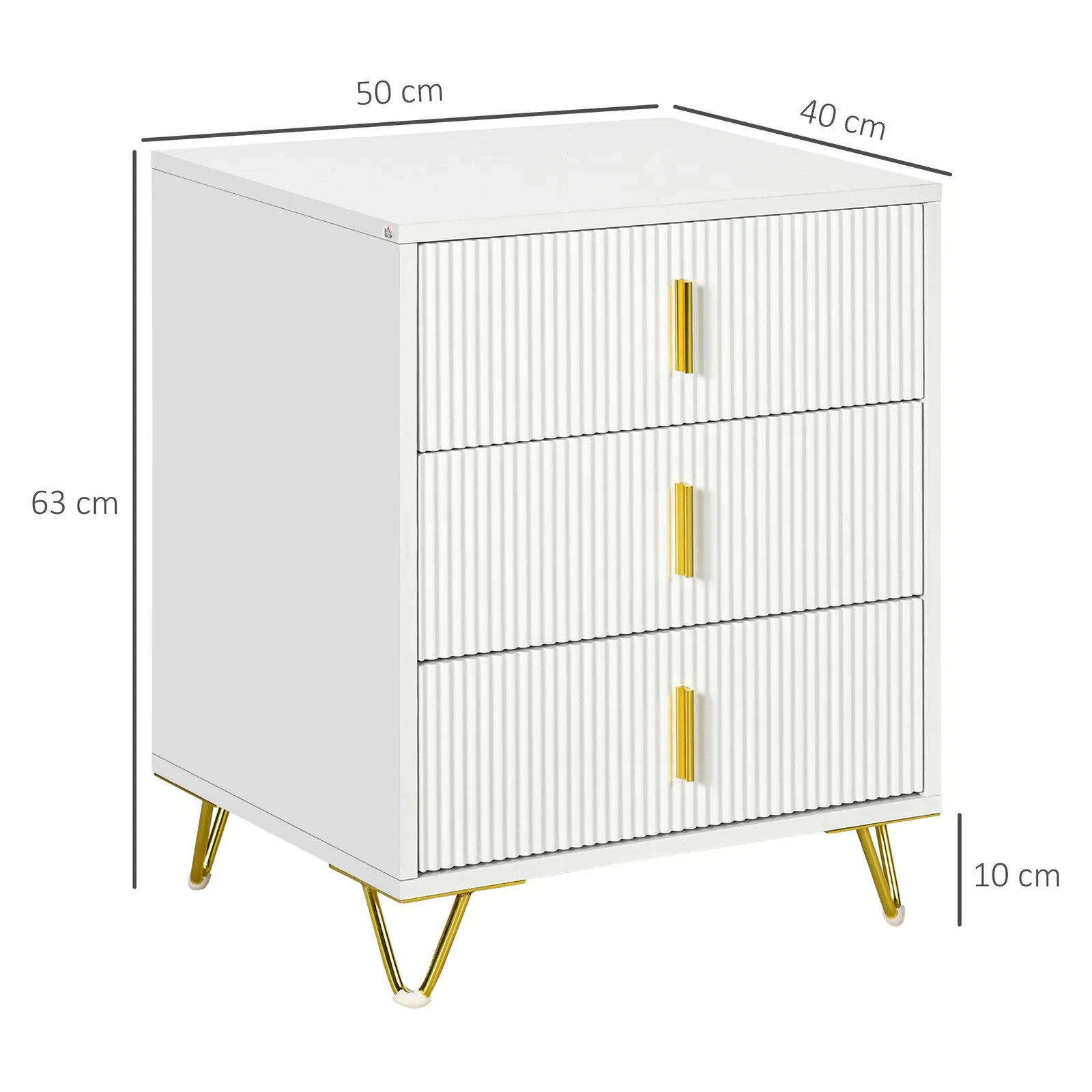 HOMCOM 3 Drawer Dresser, Chest of Drawers Storage Cabinet, White 3