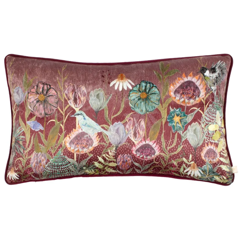 Wylder Meadow Bloom Blossom Printed Chenille Cushion in Purple 2