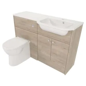 Deccado Benham Pale Oak Fitted Vanity & Toilet Pan Unit Combination with RH Basin - 1200mm