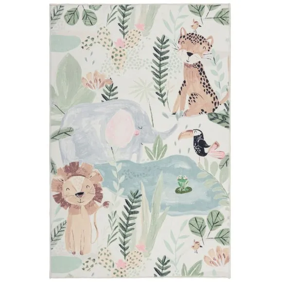 Jungle Friends Washable Faux Fur Rug 5