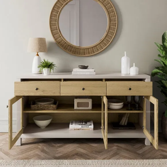 Olney Glazed Extra Wide Sideboard, Stone & Oak Effect 2