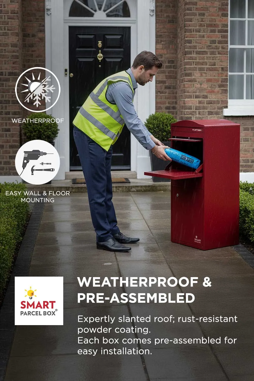 Homescapes Smart Parcel Box® Large Curved Top Front Access Secure Delivery Box in Red 4
