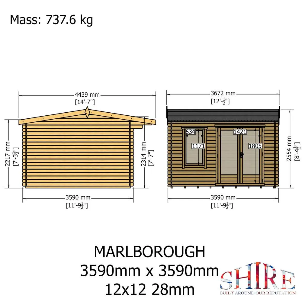 Shires Marlborough 28 mm Log Cabin 12 x 12 Feet in Tan 6