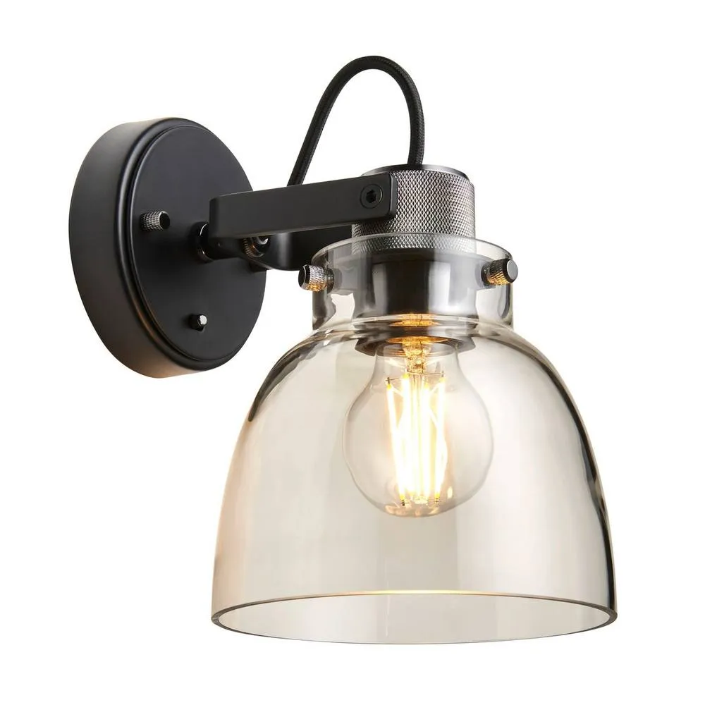 Netlighting Urban Dome Wall Lamp Smokey Grey Tinted Glass & Black Chrome Plate E27