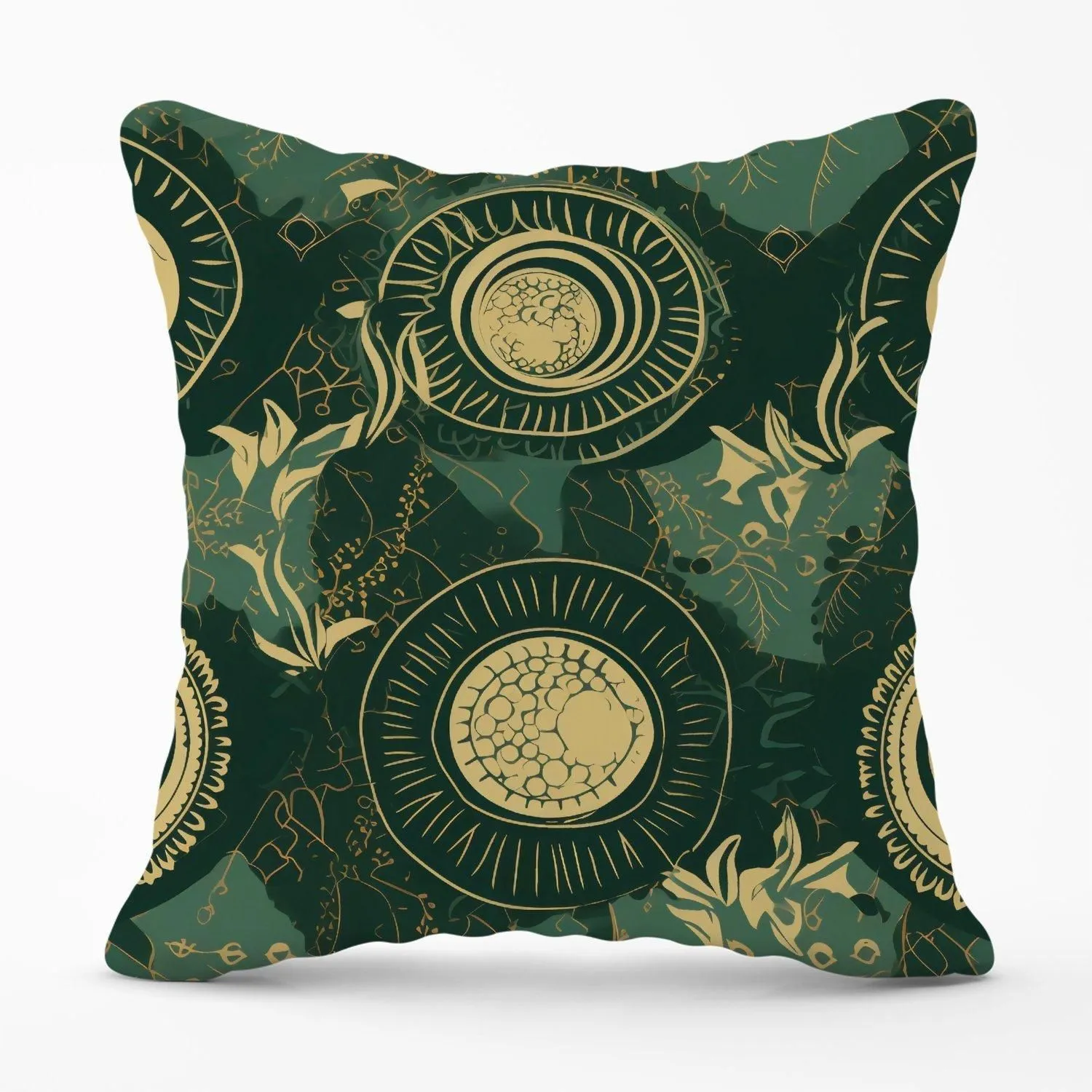 Warren Reed - Designer Abstract Green Gold Moon Pattern Outdoor Cushion