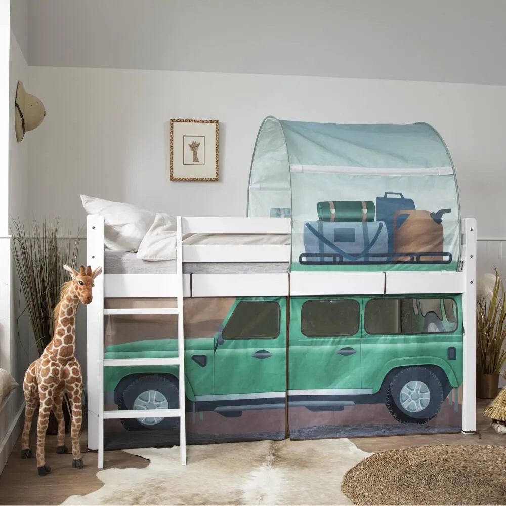 Nöa and Nani Moro Cabin Bed Midsleeper with Safari Tent Package in White