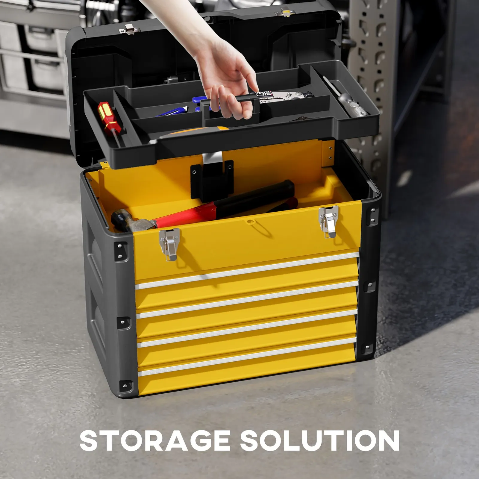 HOMCOM 4 Drawers Large Tool Box, Steel Toolbox with Handle, Yellow 4