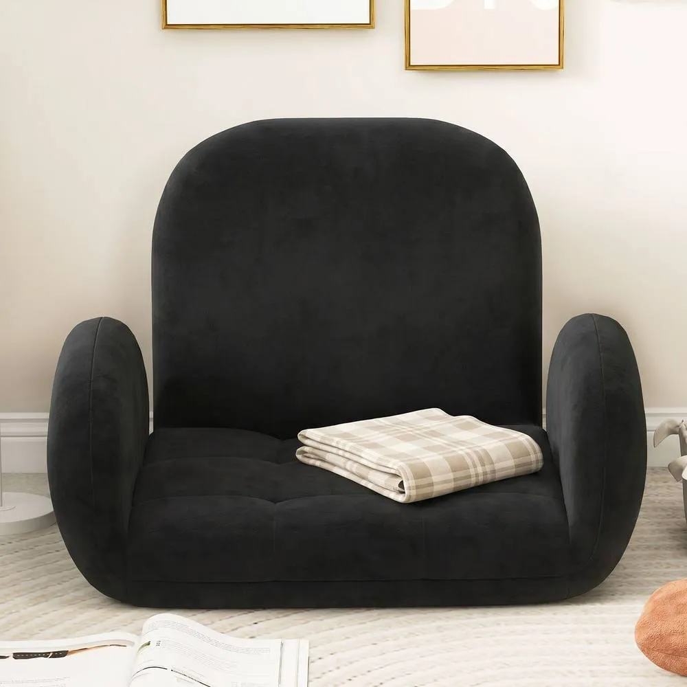 Costway Modern Gaming Floor Chair Folding Sofa Chair w/3-Position Backrest in Black 2