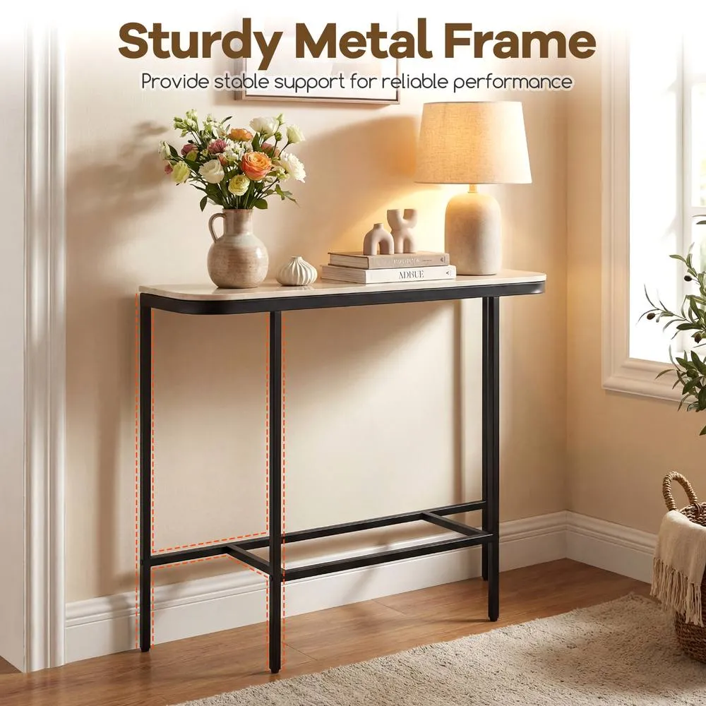 Costway Entryway Table Modern Hallway Sofa Console Table w/ Faux Marble Top in Grey 5