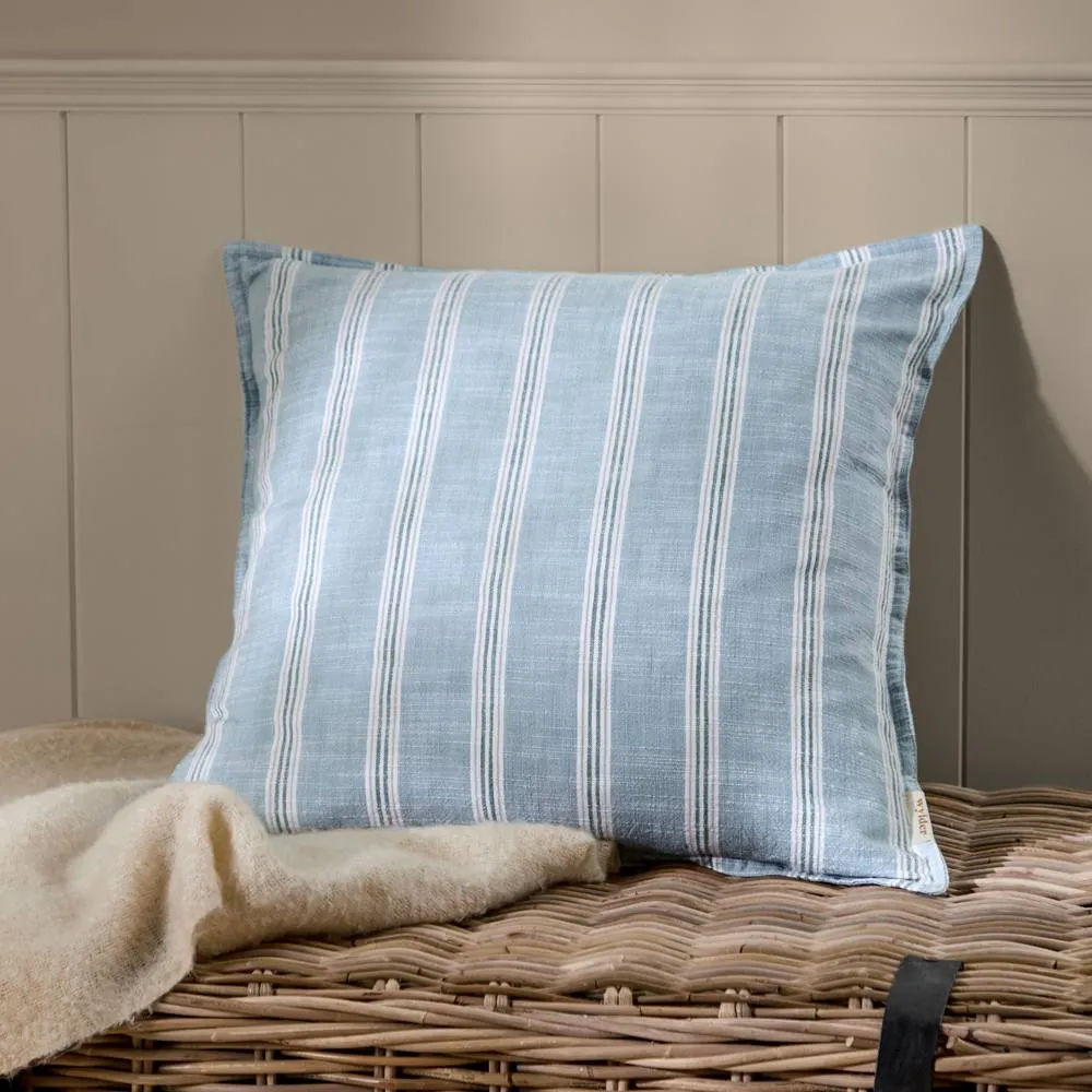 Wylder Abersoch Stripe 100% Cotton Cushion in Blue