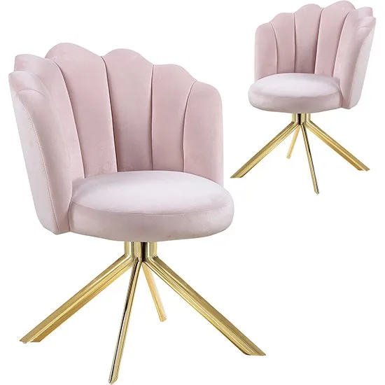 Mario Pink Velvet Dining Chairs In Pair With Gold Legs