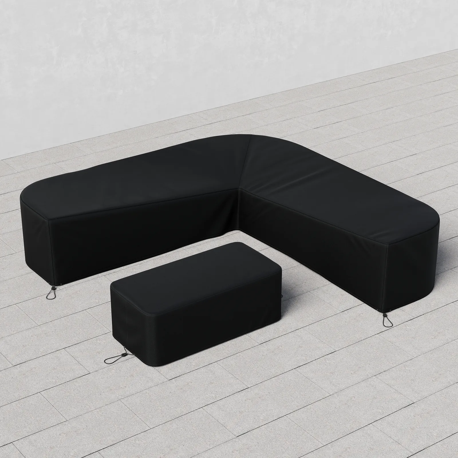 600D 2-Piece Polyester Weatherproof Outdoor Patio Furniture Set Covers in Black