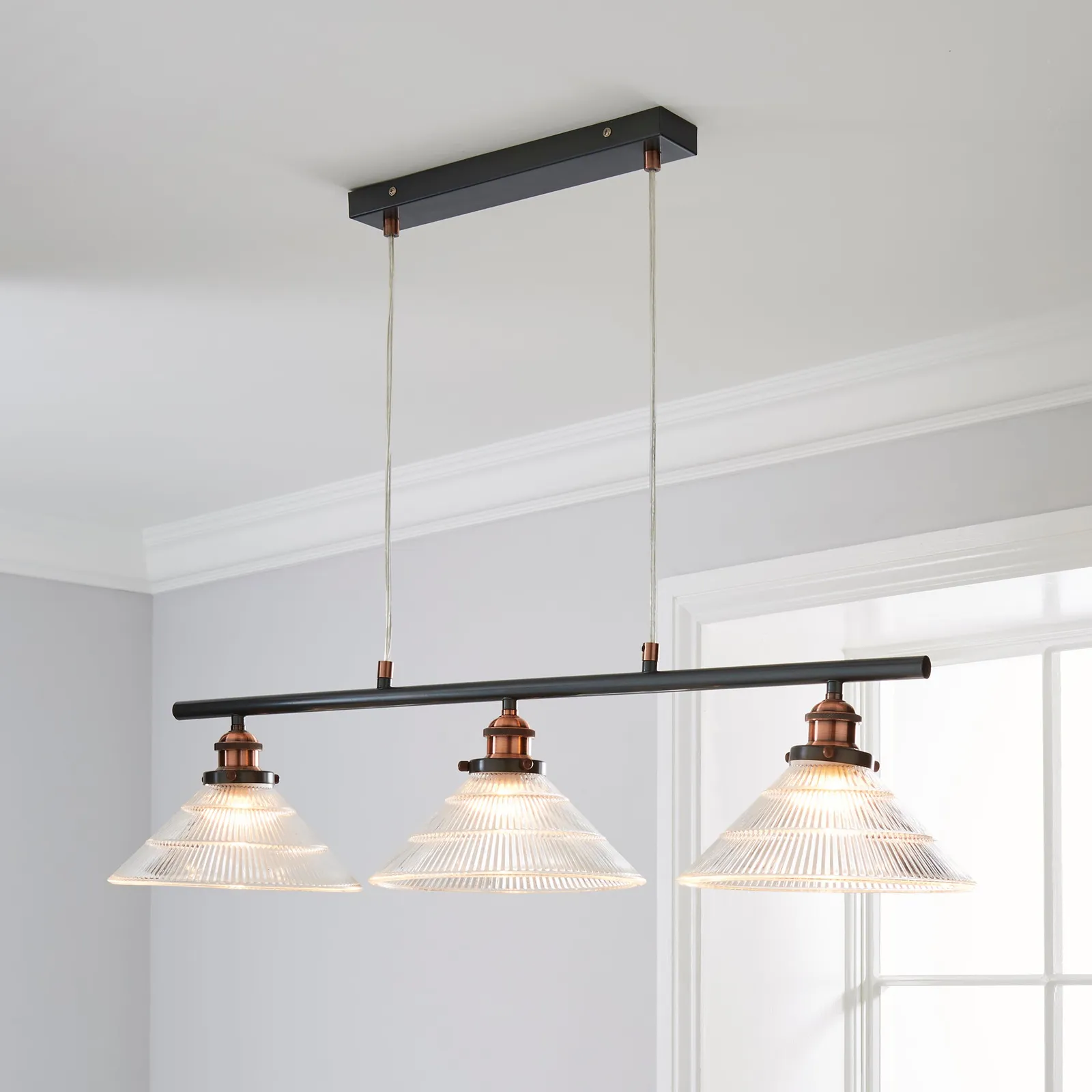 Logan 3 Light Bar Glass Diner Industrial Ceiling Fitting Clear