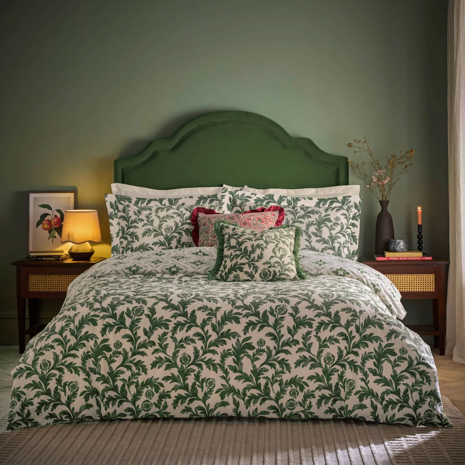 Paoletti Hedera Printed Duvet Cover Set in Light Green