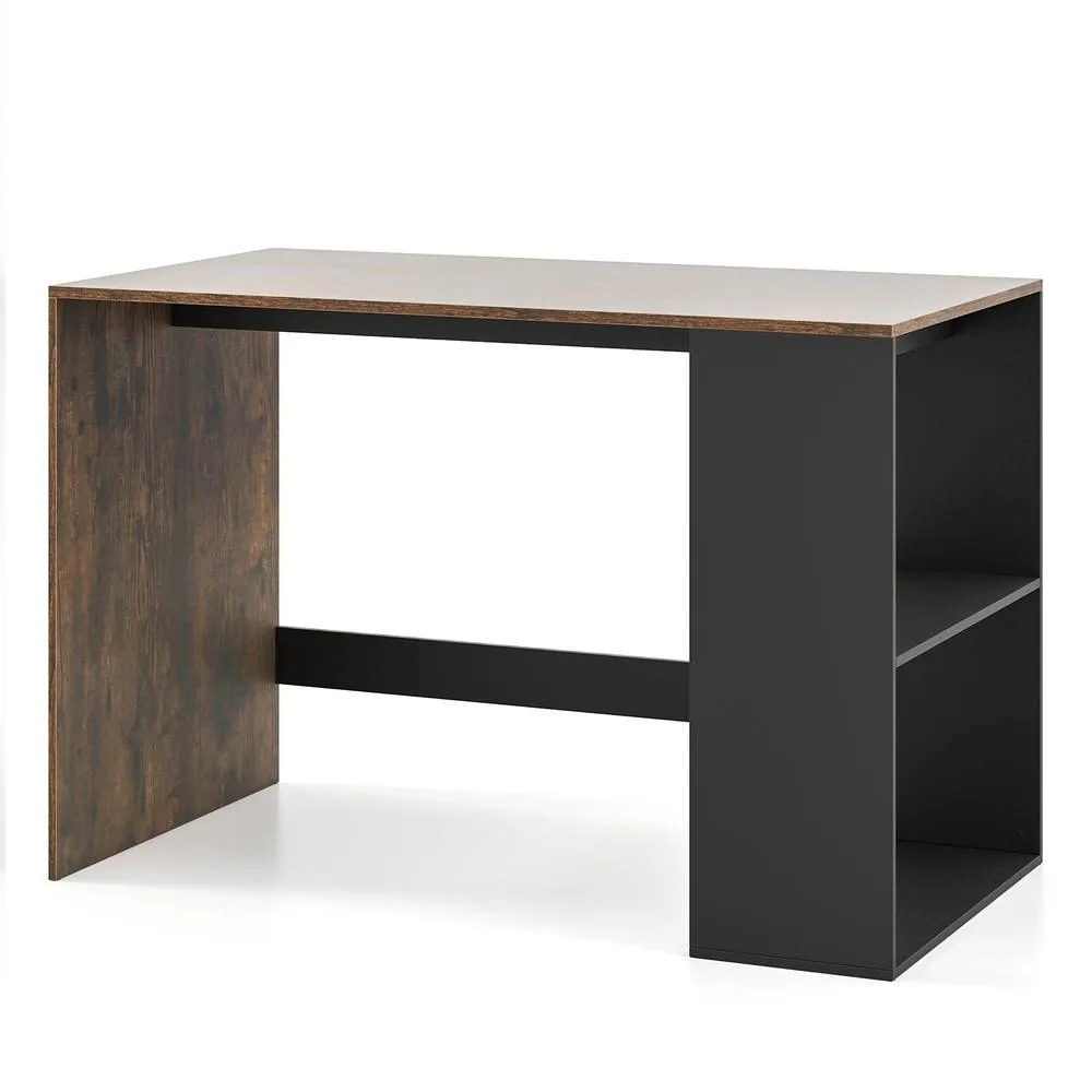 Costway Modern Wooden Office Desk with 2 Open Shelves in Brown 4
