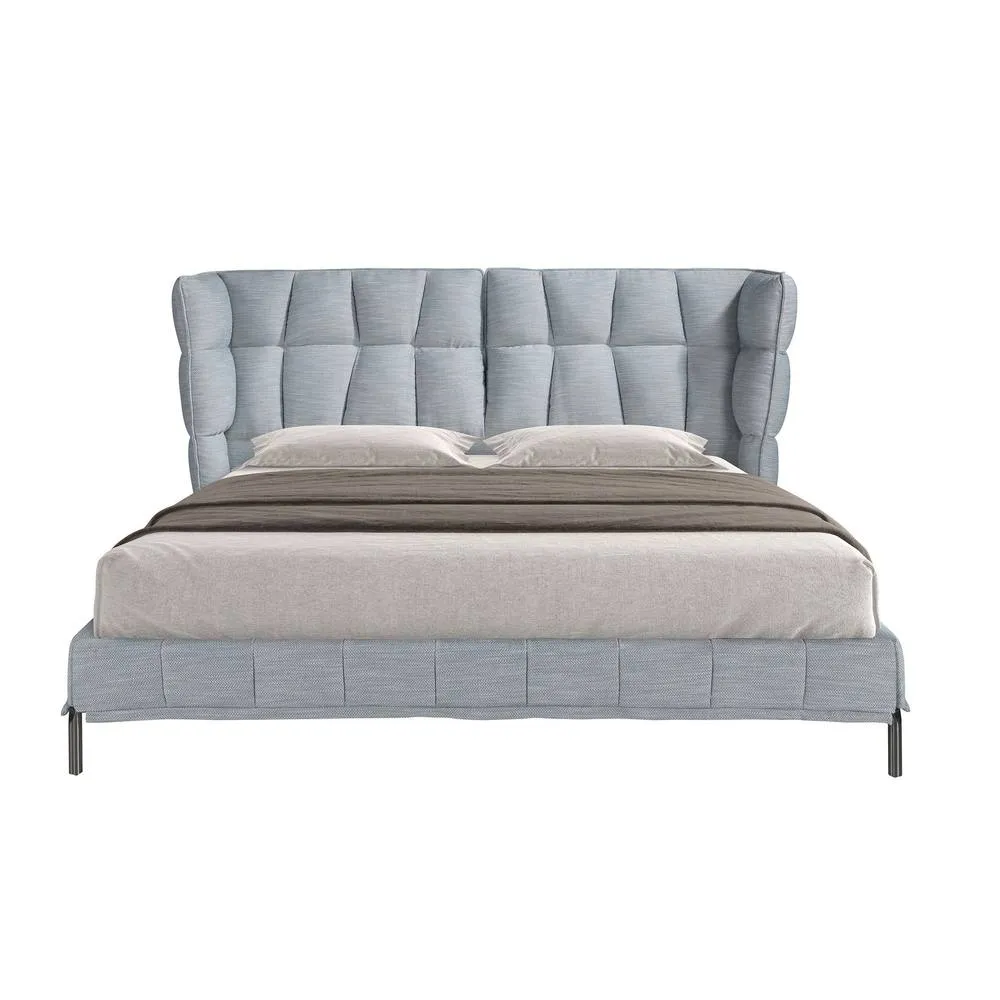 Angel Cerda Light Bluish-Grey Fabric Double Bed (Model ) Tufted in Grey 2
