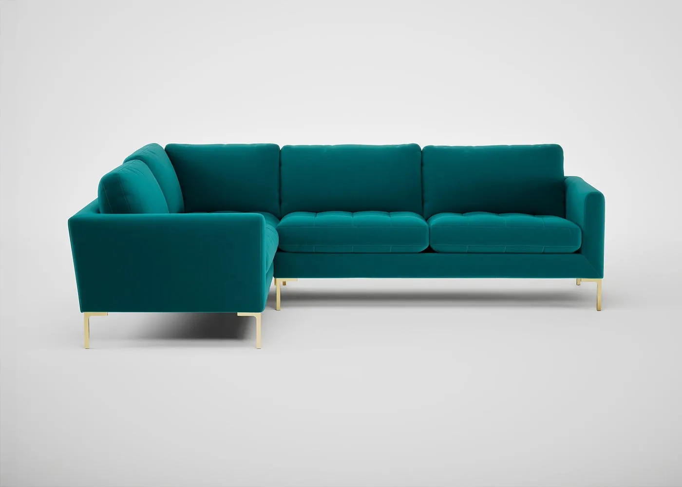 Heal's Eton Left Hand Facing Corner Sofa Smart Velvet Petrol Brass Feet 1