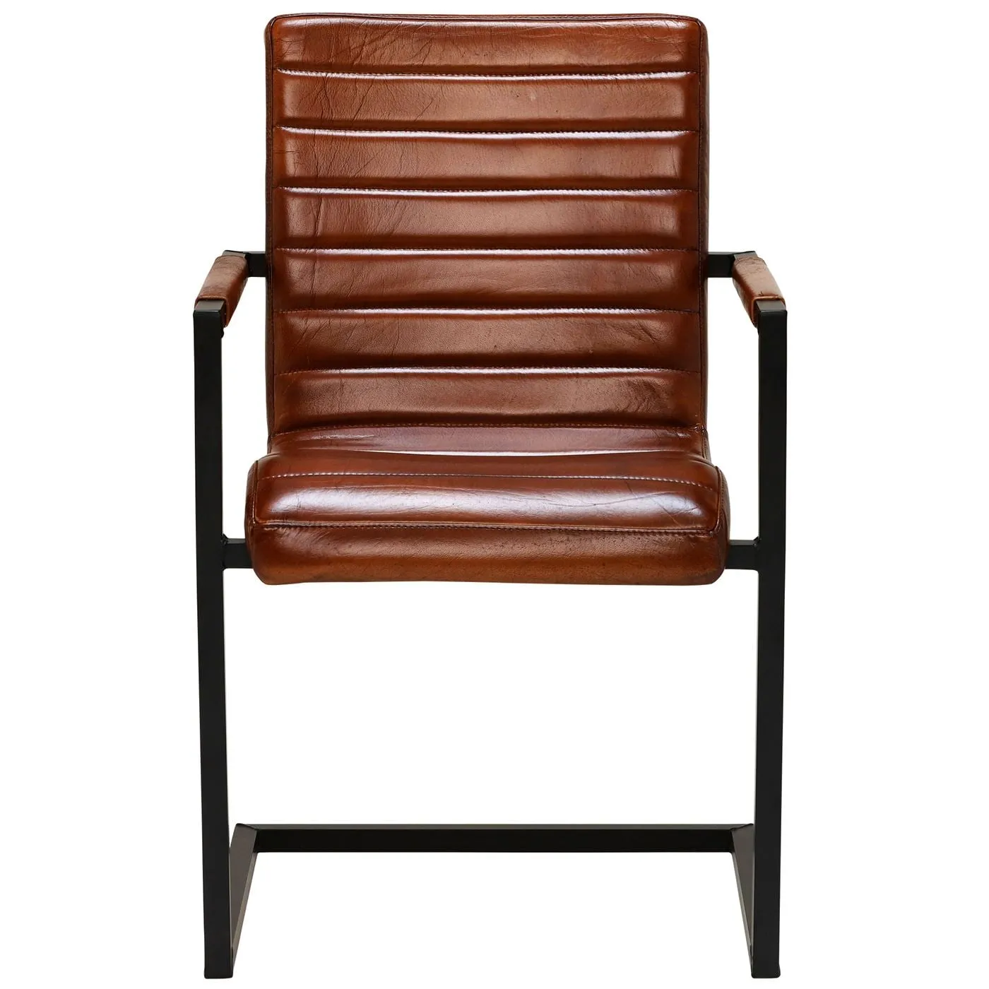 Pure Furniture Brutus Dining Chair With Arms, Brown Leather | Barker & Stonehouse 3