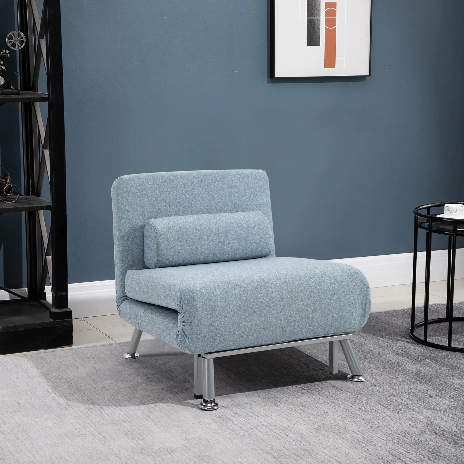 HOMCOM Single Folding 5 Position Convertible Sleeper Chair Sofa Bed in Blue