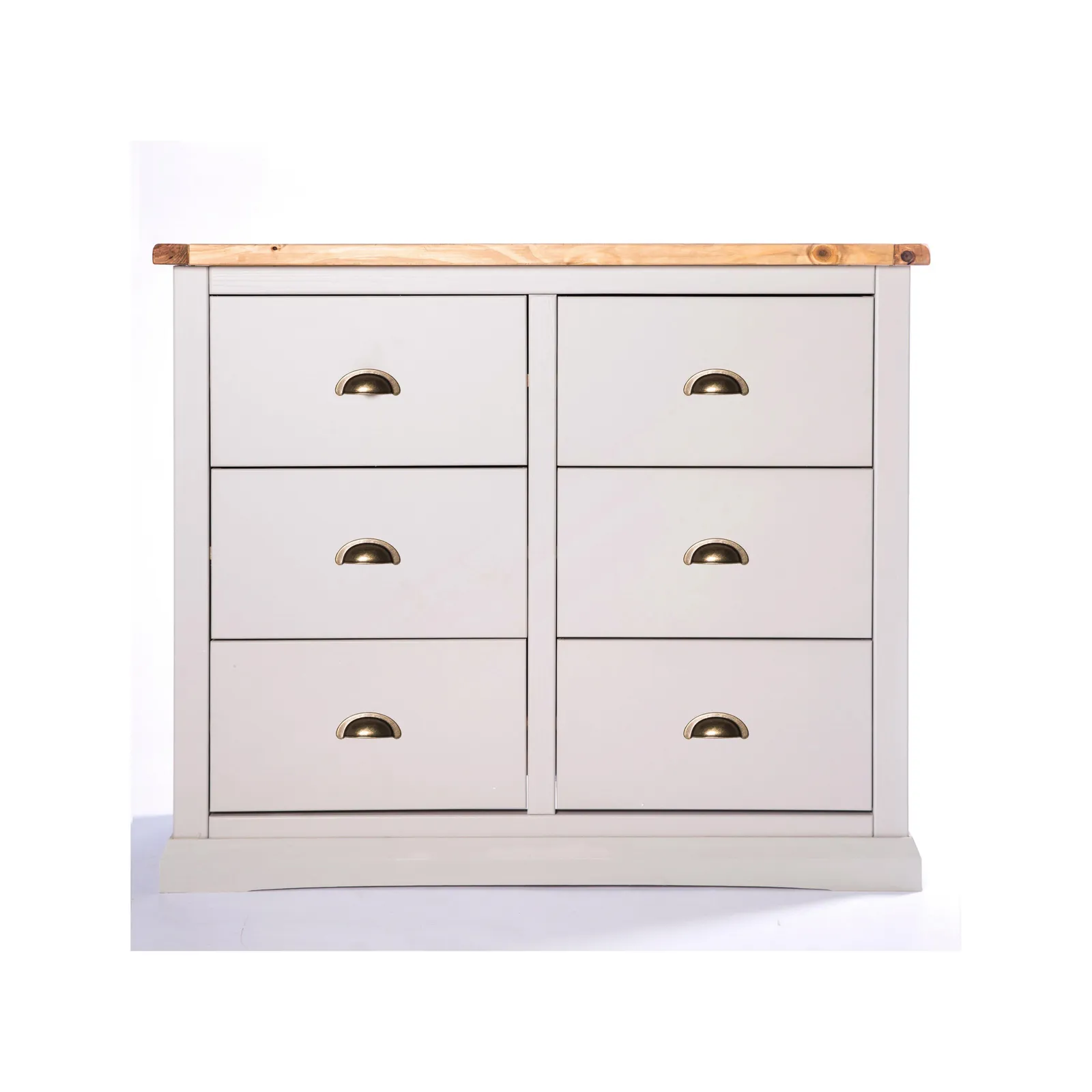 Cabinet Bits Loreo 6 Drawer Chest of Drawers Brass Cup Handle in Light Grey