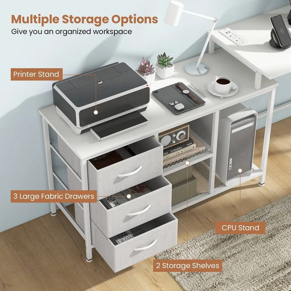 Costway L Shaped Computer Desk Convertible Home Office Table with Drawers in White 6