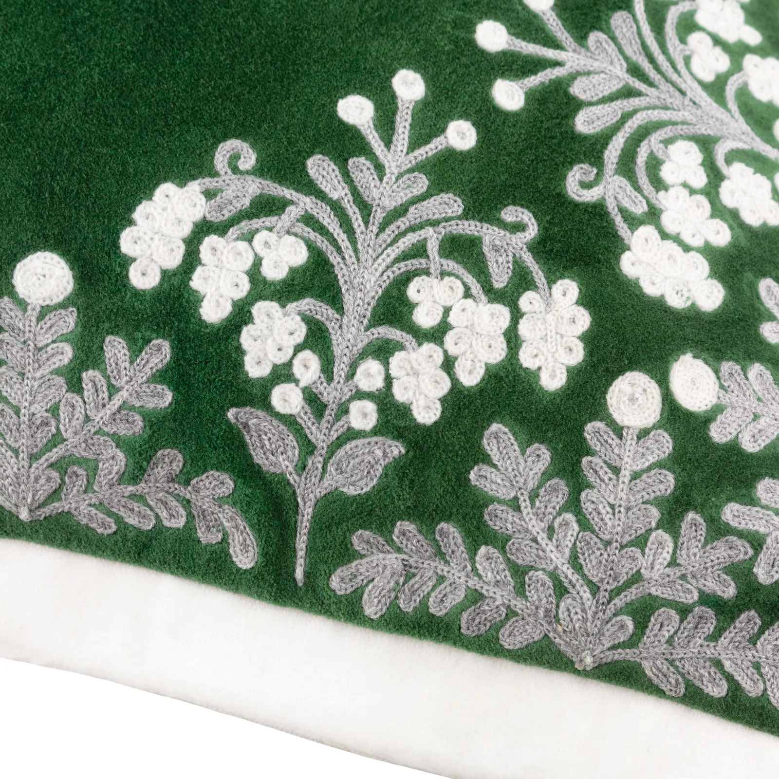 Paoletti Winter Bloom 100% Cotton Embroidered Cushion in Green 5
