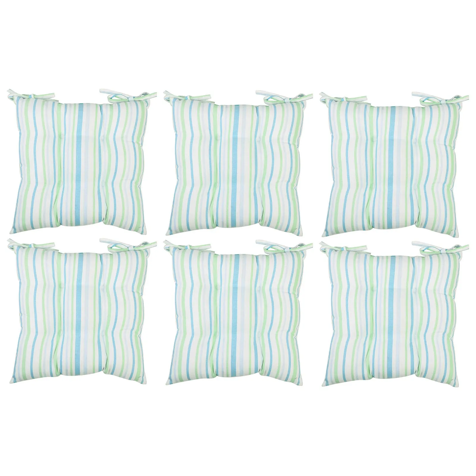 Dibor Set of 6 Blue Striped Cotton Garden Cushion Furniture Dining Chair Seat Pads L40cm x W40cm