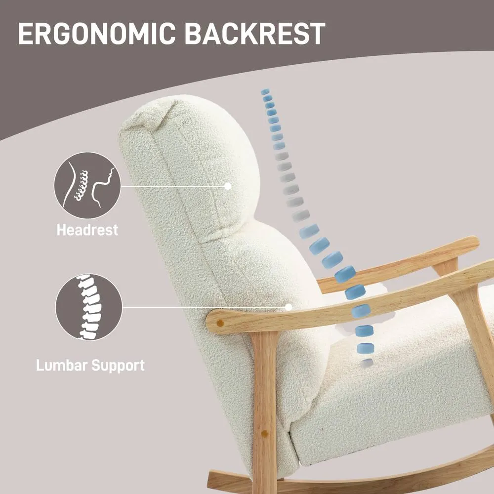 HOMCOM Rocking Chair, Teddy Fleece, High Back, Armrests, Cream White 5