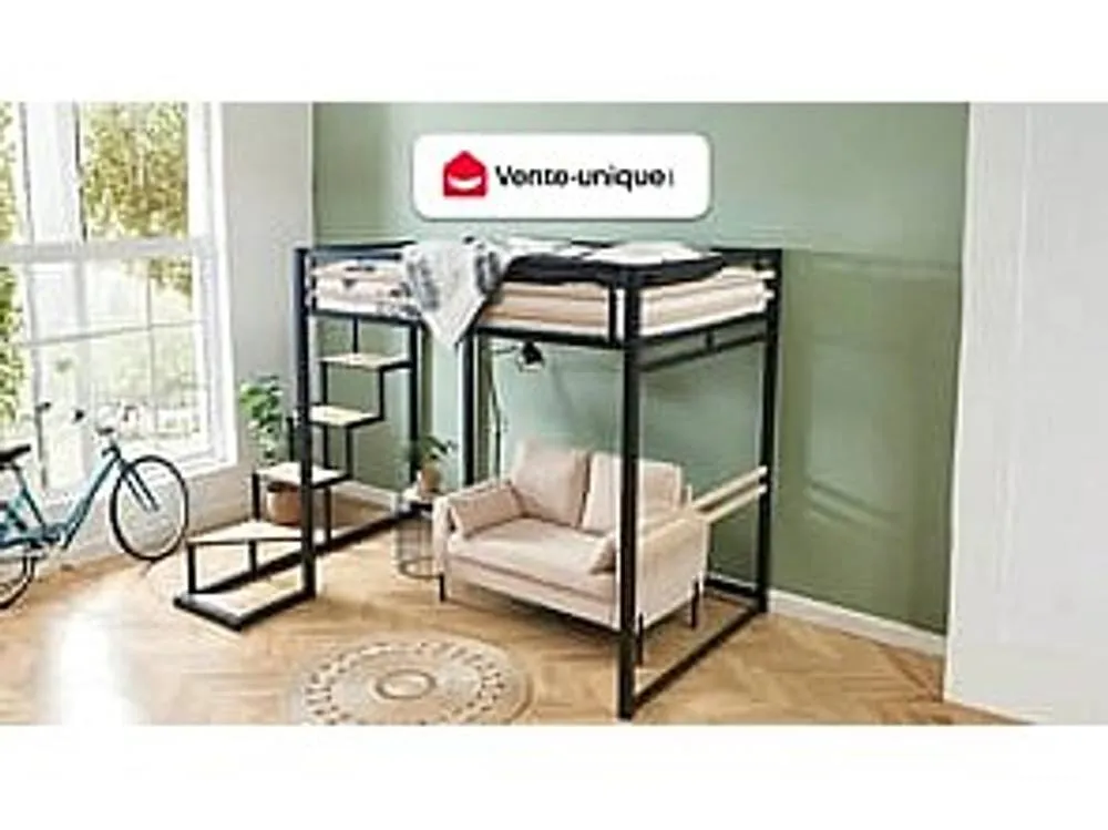 Vente-unique High Sleeper Bed 140 X 200 Cm - Metal & MDF - Black & Natural 4