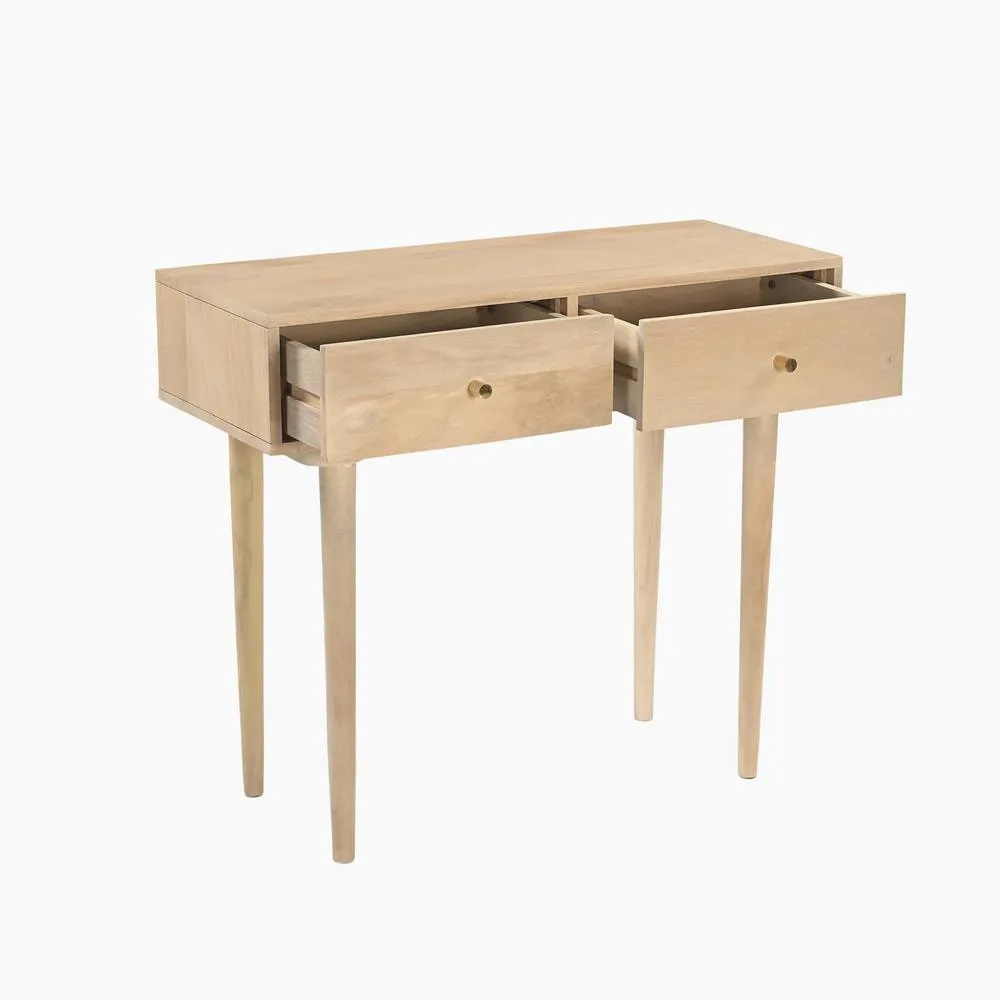 FurnitureboxUK Everest Rectangle White Oak Wood 2 Drawer Console Table in Light Brown 4