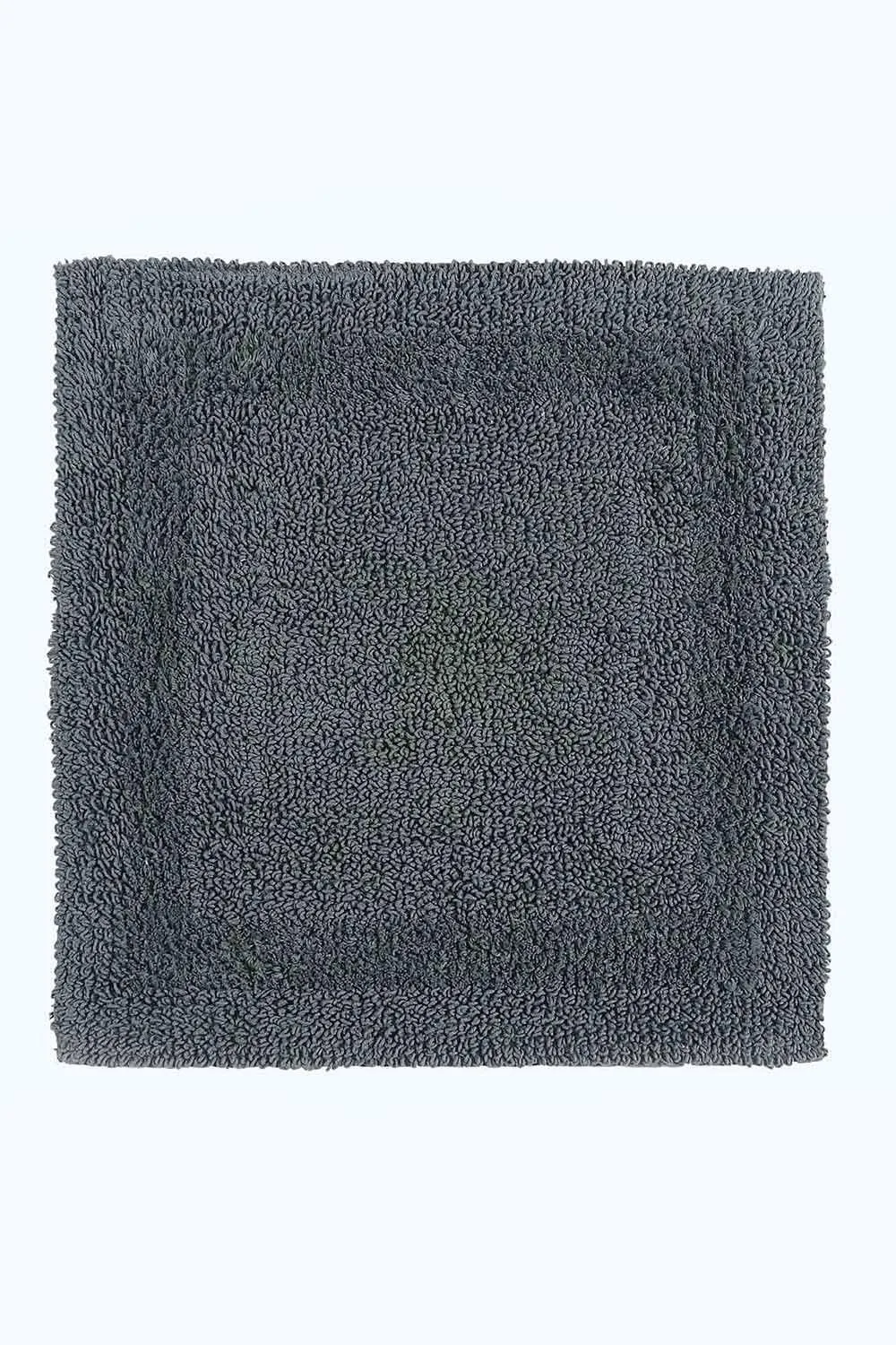 Homescapes Luxury Square Bath Mat 1600GSM 100% Cotton Reversible Shower Mat, 50cm in Grey 1