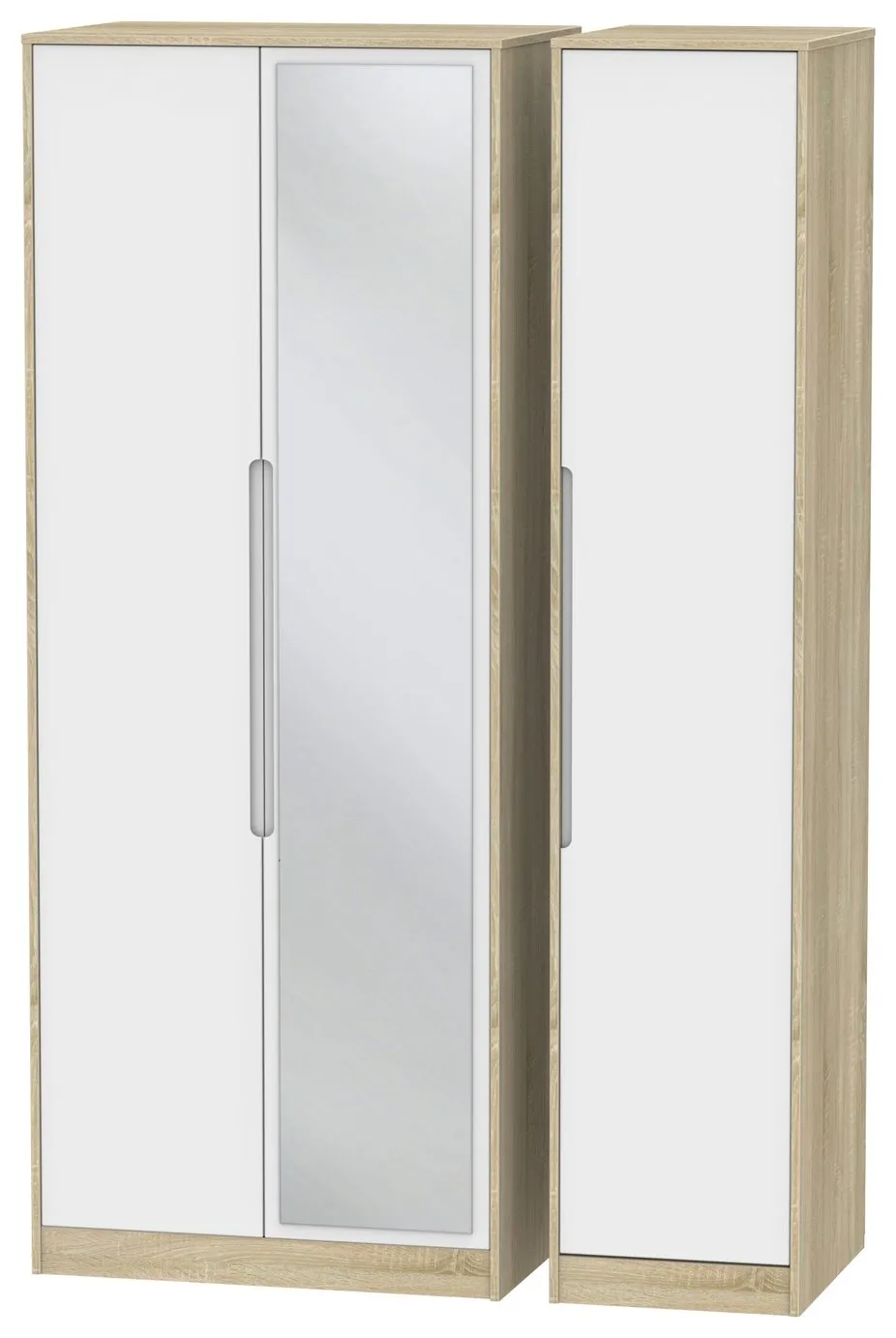 Toulouse 3 Door Mirror Wardrobe - White & Oak Effect