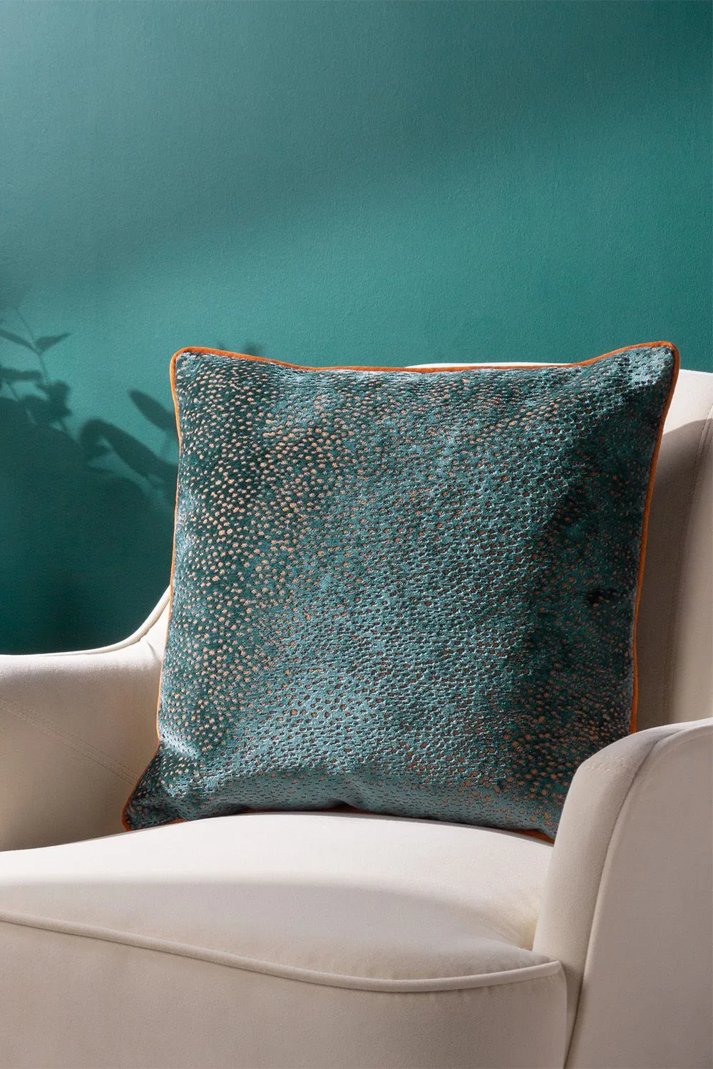 Paoletti Estelle Spotted Piped Cut Velvet Cushion in Teal 4