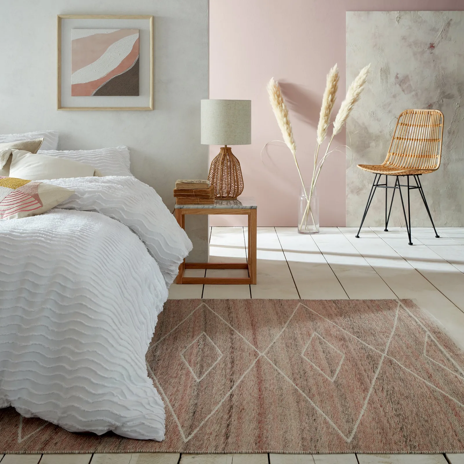 Tie Hand Woven Rug Brown and White