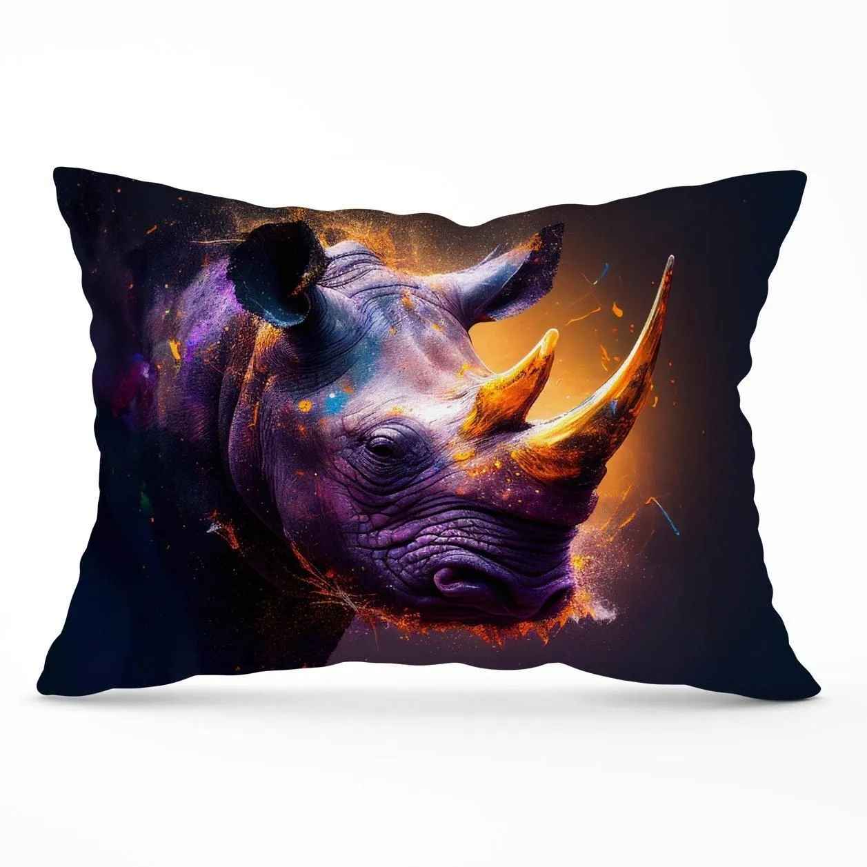Warren Reed - Designer Golden Rhino Face Splashart Cushions in Grey