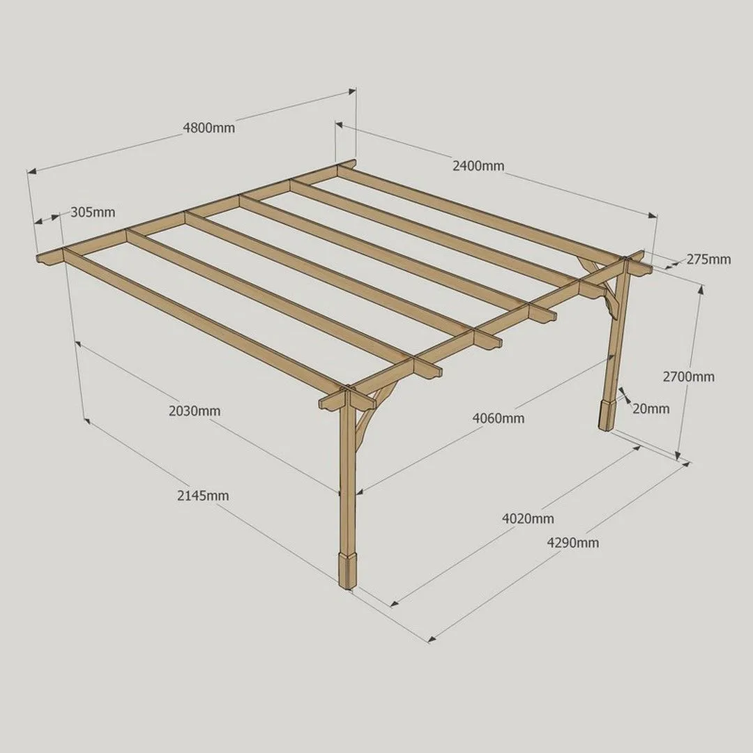 Rutland County Garden Furniture Ltd Wall Mounted Premium Pergola, Wood, L240 x W480 x H270 cm, Light Green in Brown 6