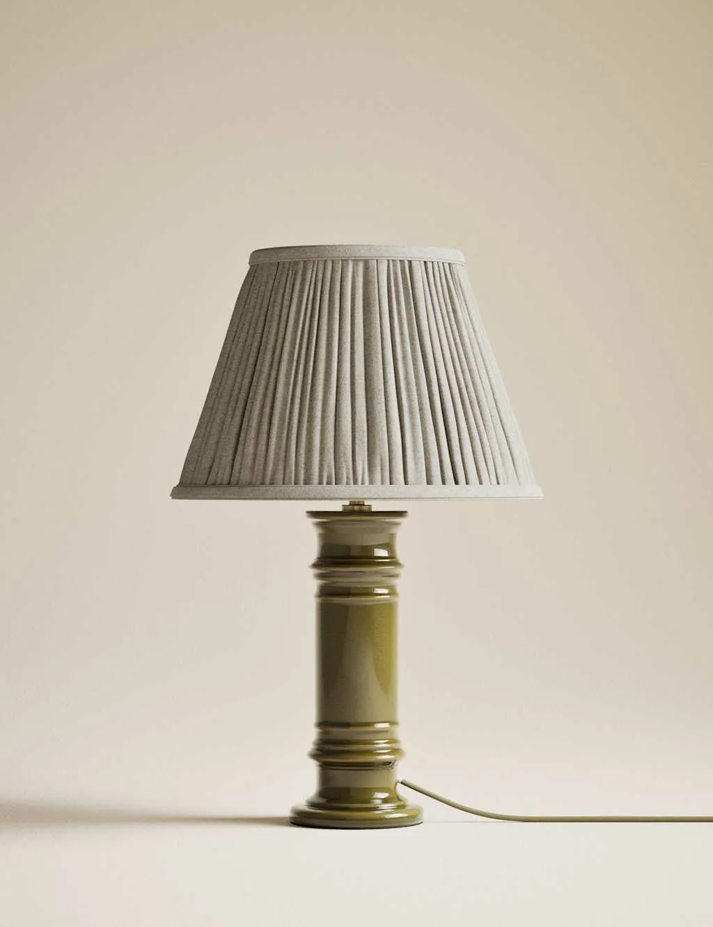 M&S Ceramic Column Frill Shade Table Lamp Green