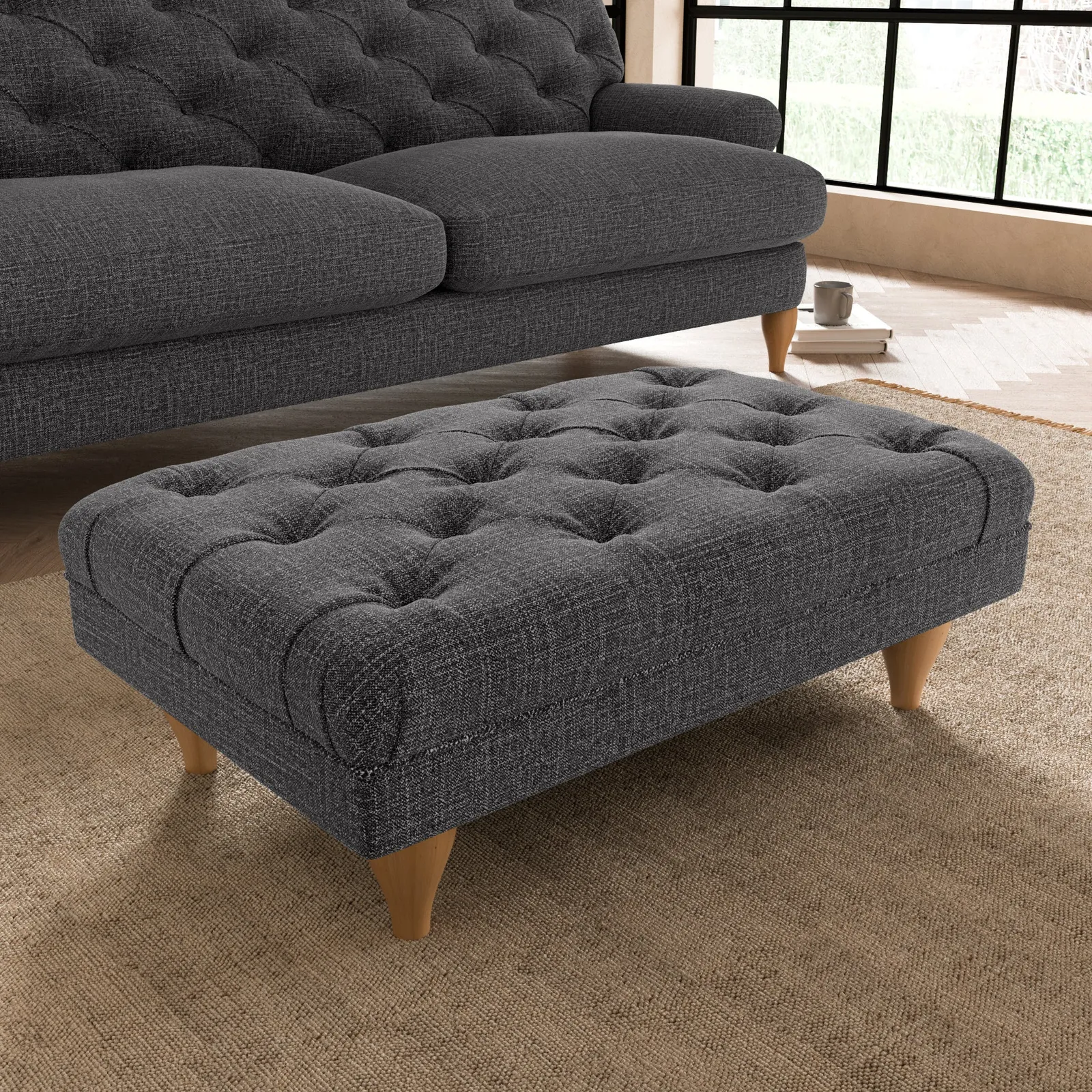 Warwick Textured Weave Footstool Dark Grey