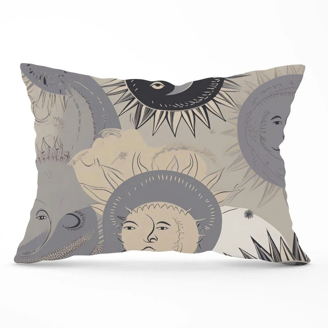 Warren Reed - Designer Grey Black Abstract Moon & Sun Cushions
