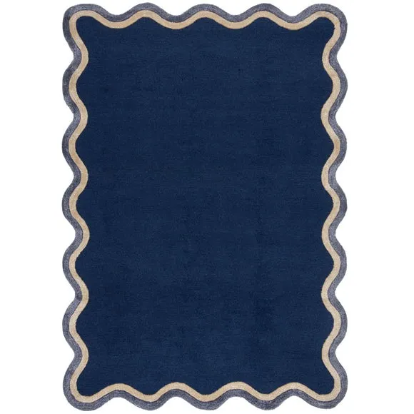 Azure Wave Border Wool Rug 5