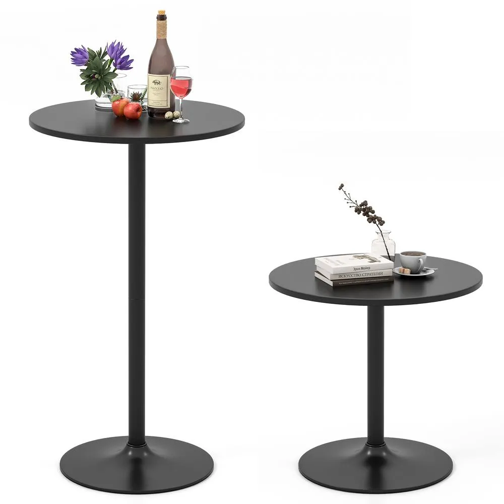 Costway 60cm Round Bar Table Adjustable Height Pub Table w/ Metal Base in Black 3