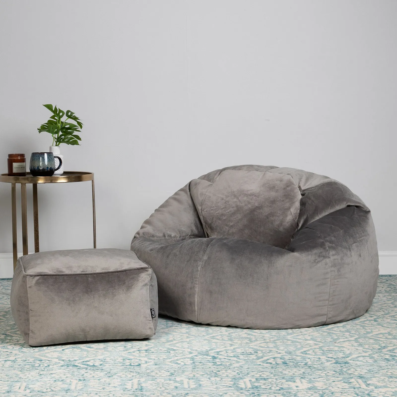 icon Kingston Classic Velvet Bean Bag Chair & Pouffe Pink Bean Bag Chair in Charcoal