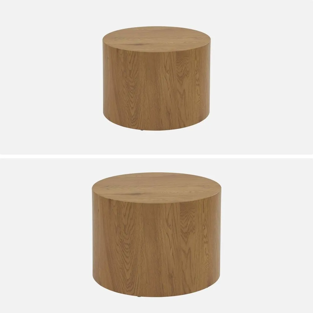 sweeek Set Of 2 Round Nesting Coffee Tables Wood Effect in Light Brown 2
