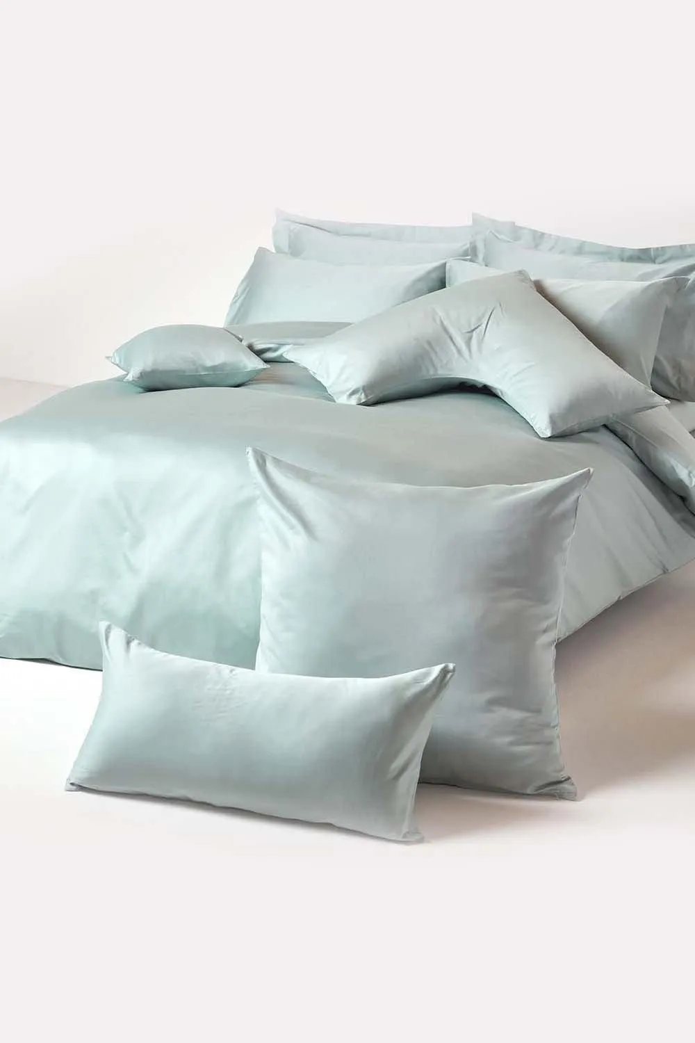 Homescapes Sateen Cotton Housewife Pillowcase 400 TC in Duck Egg Blue 5